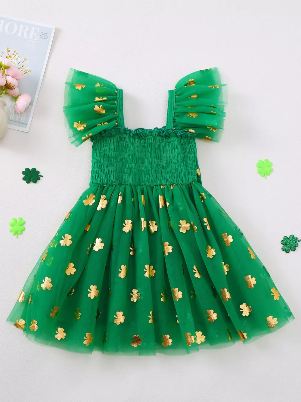 Children's Smocked Clover Tulle Dress, image 2