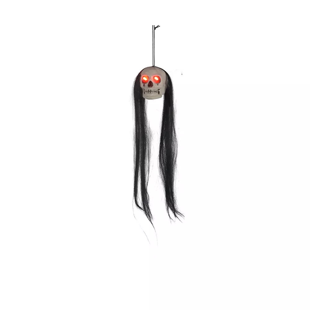 Halloween Hanging Dual-Skull with Glowing Eyes and Long Hair, image 5