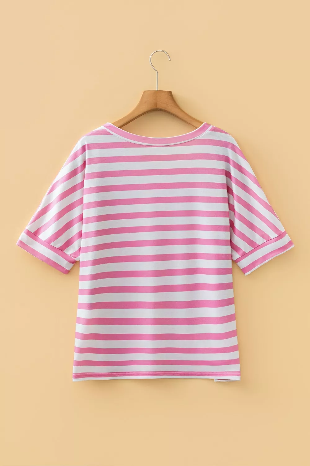 Stripe V Neck Patched Pocket Casual T Shirt, image 3