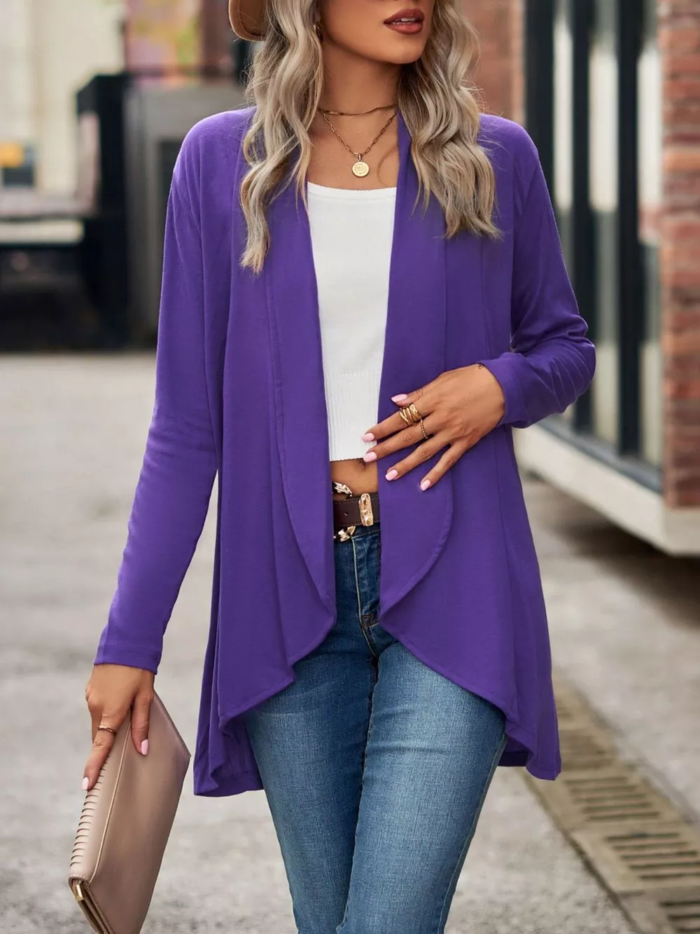 Open-Front Dropped Shoulder Cardigan, image 3