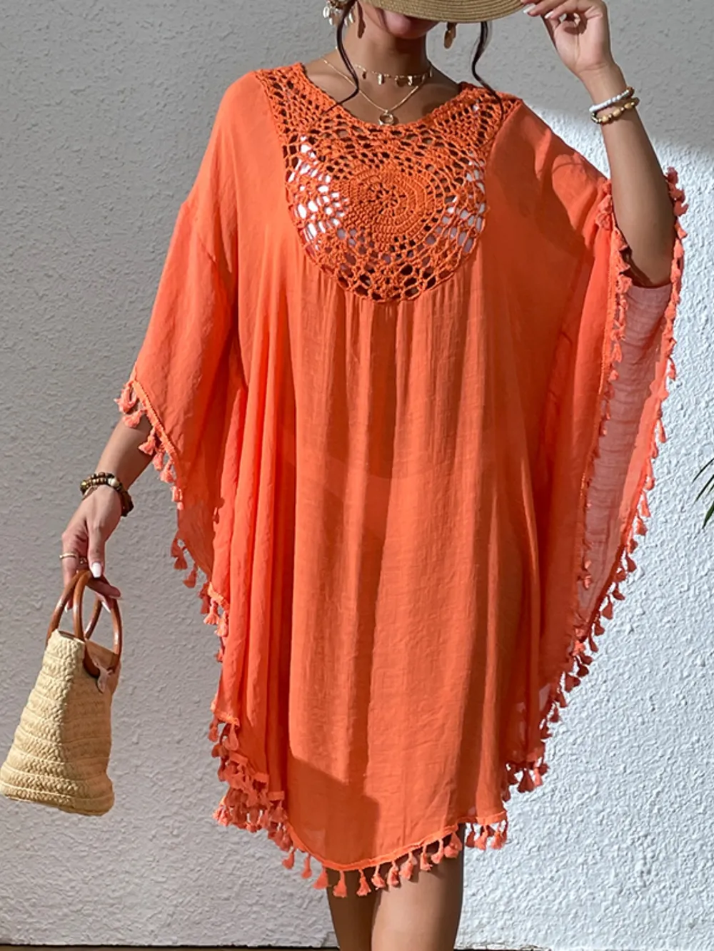 Tassel Cutout Scoop Neck Cover-Up Dress, image 13