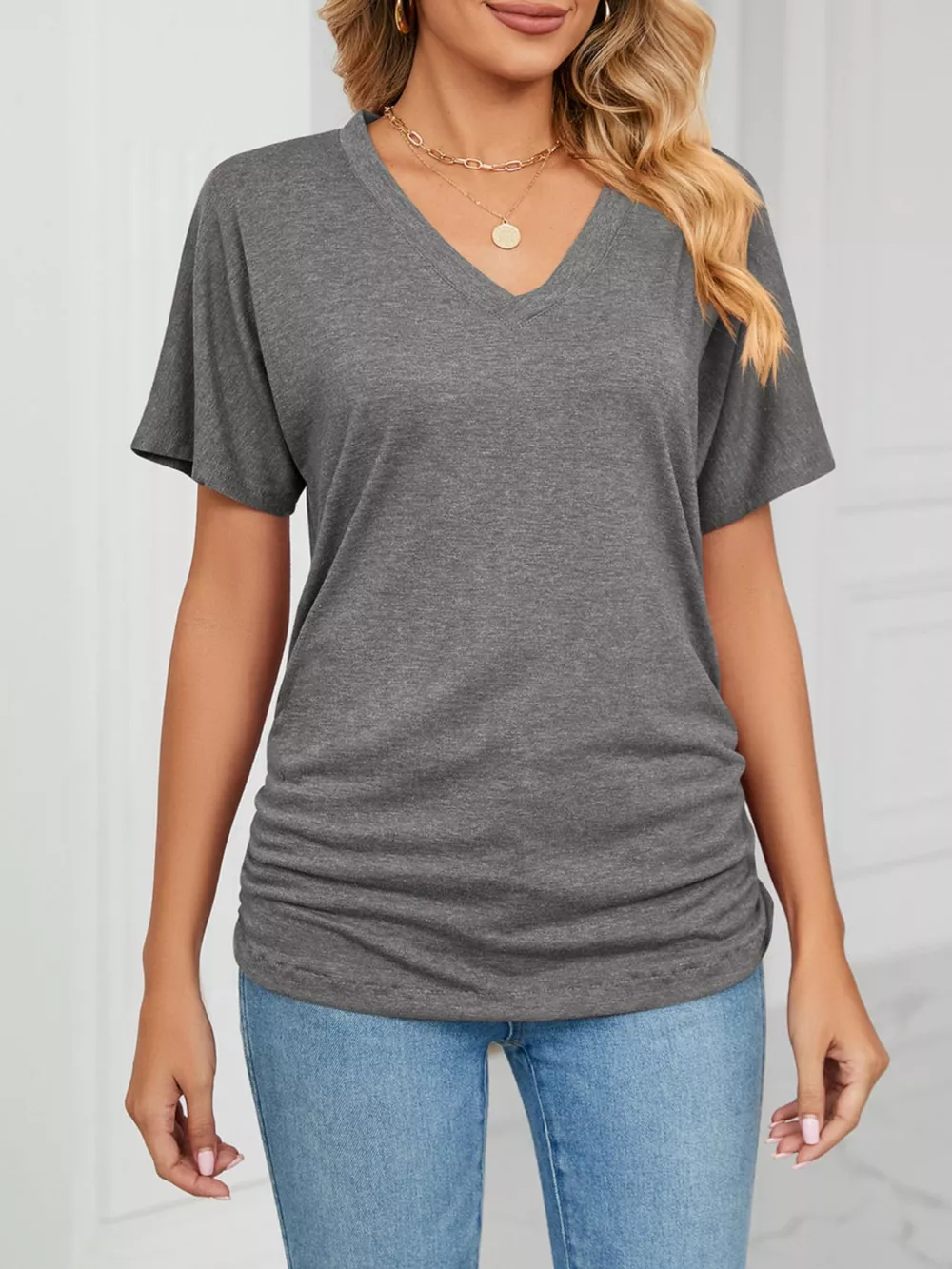 Casual V-Neck Short Sleeve T-Shirt, image 25
