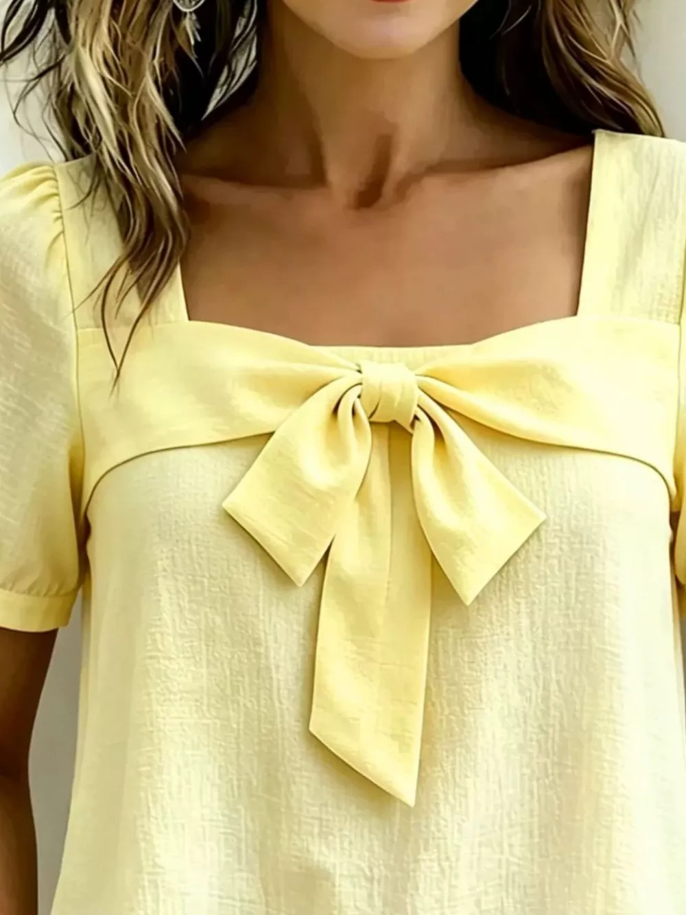 Bow Tie Square Neck Puff Sleeve Blouse, image 6