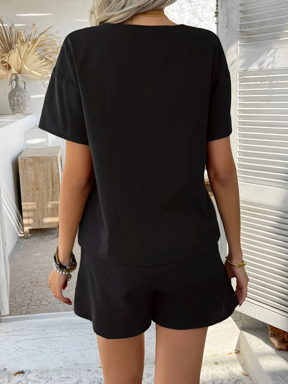 Tied V-Neck Short Sleeve Top and Shorts Set, image 18