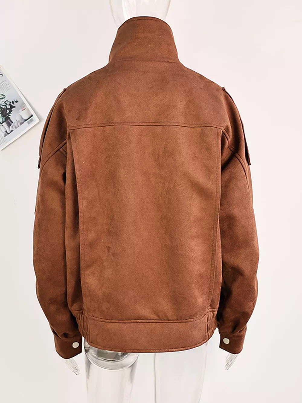 Zip Up Dropped Shoulder Moto Jacket, image 7