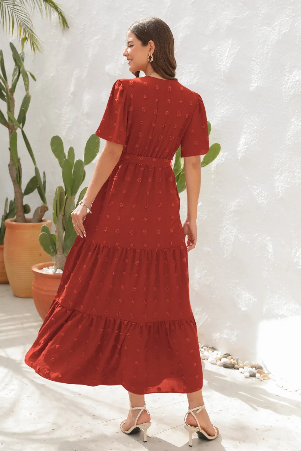 Swiss Dot Tied Surplice Short Sleeve Dress, image 13