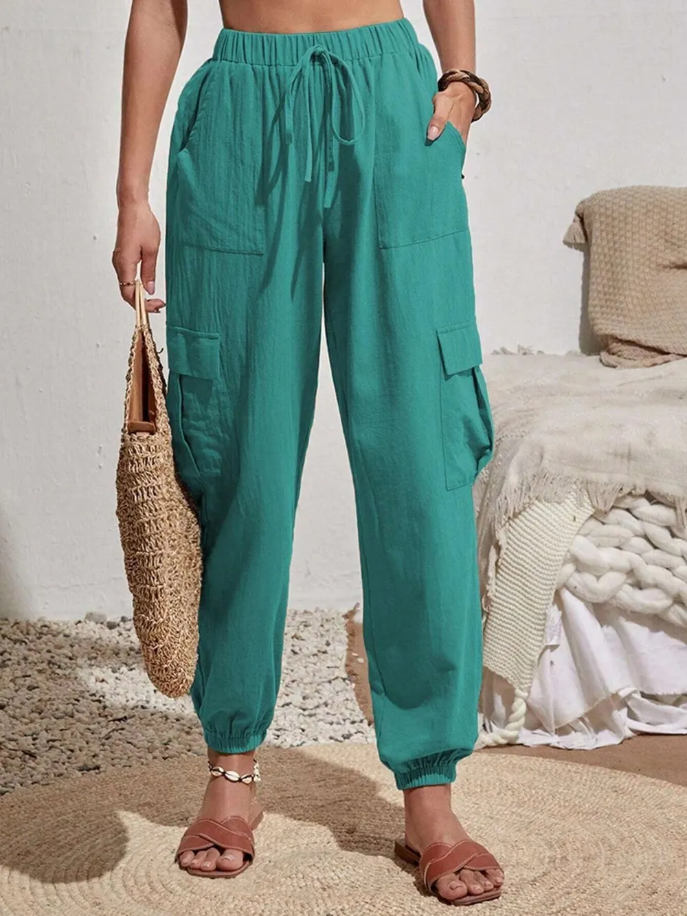 Drawstring Joggers with Cargo Pockets, image 6
