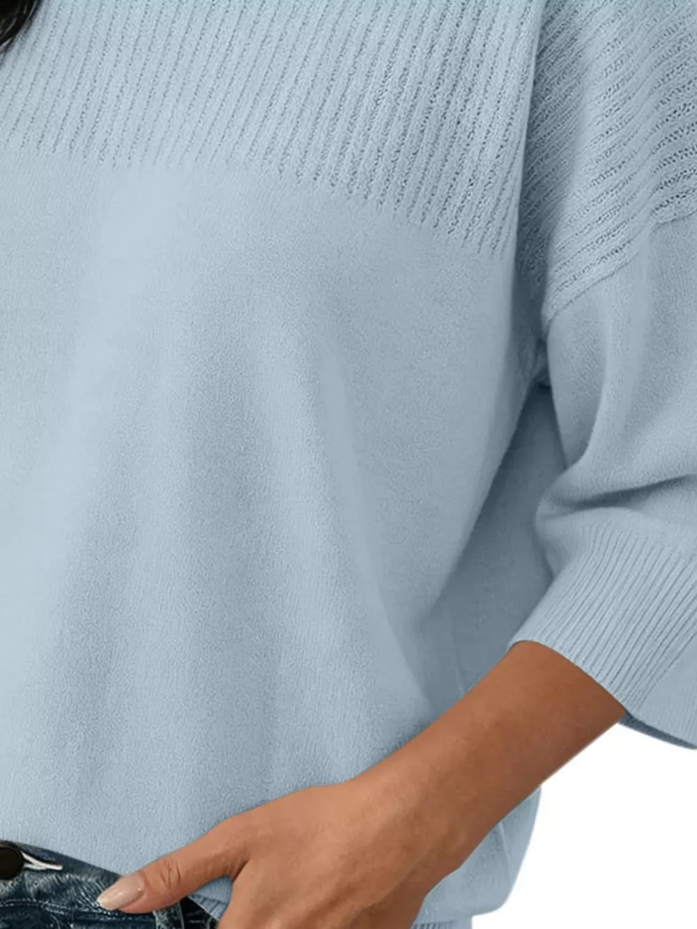 Elegant Crew Neck Eyelet Ribbed Sweater, image 24