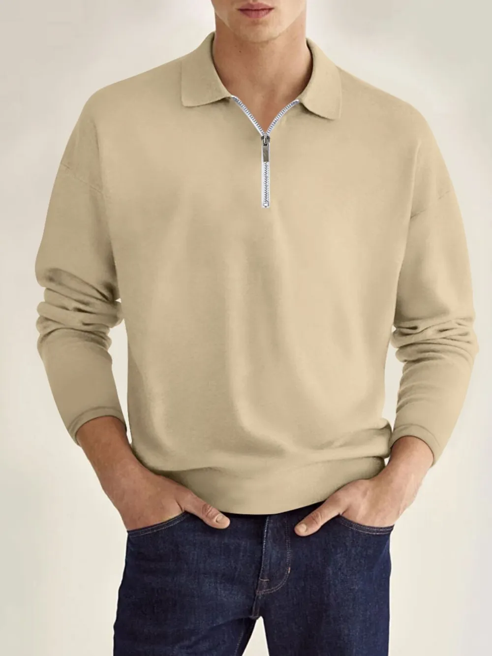 Men's Full Size Collared Neck Long Sleeve Polo Plus Size, image 5