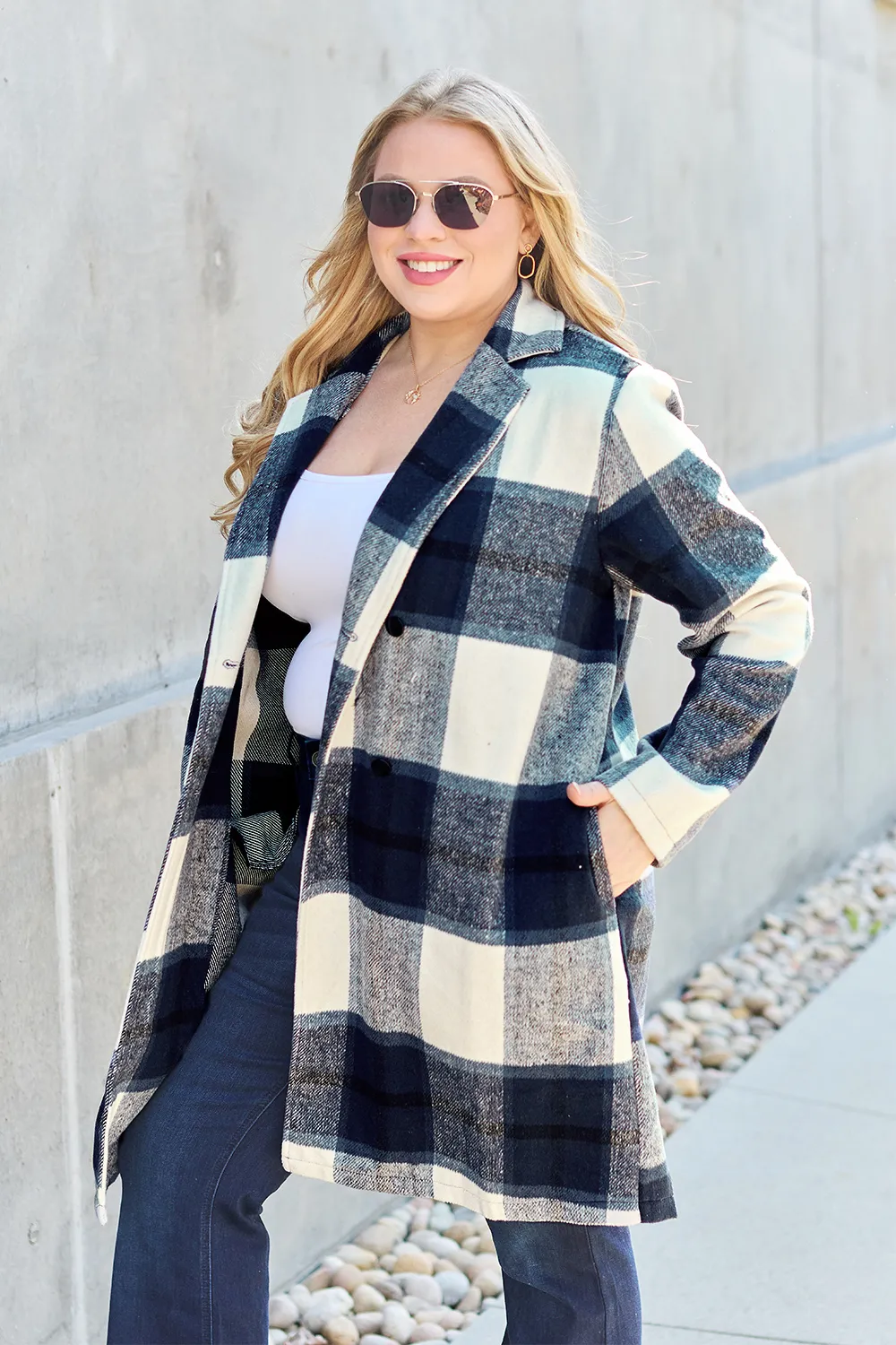 Full Size Plaid Button Up Lapel Collar Coat, image 32
