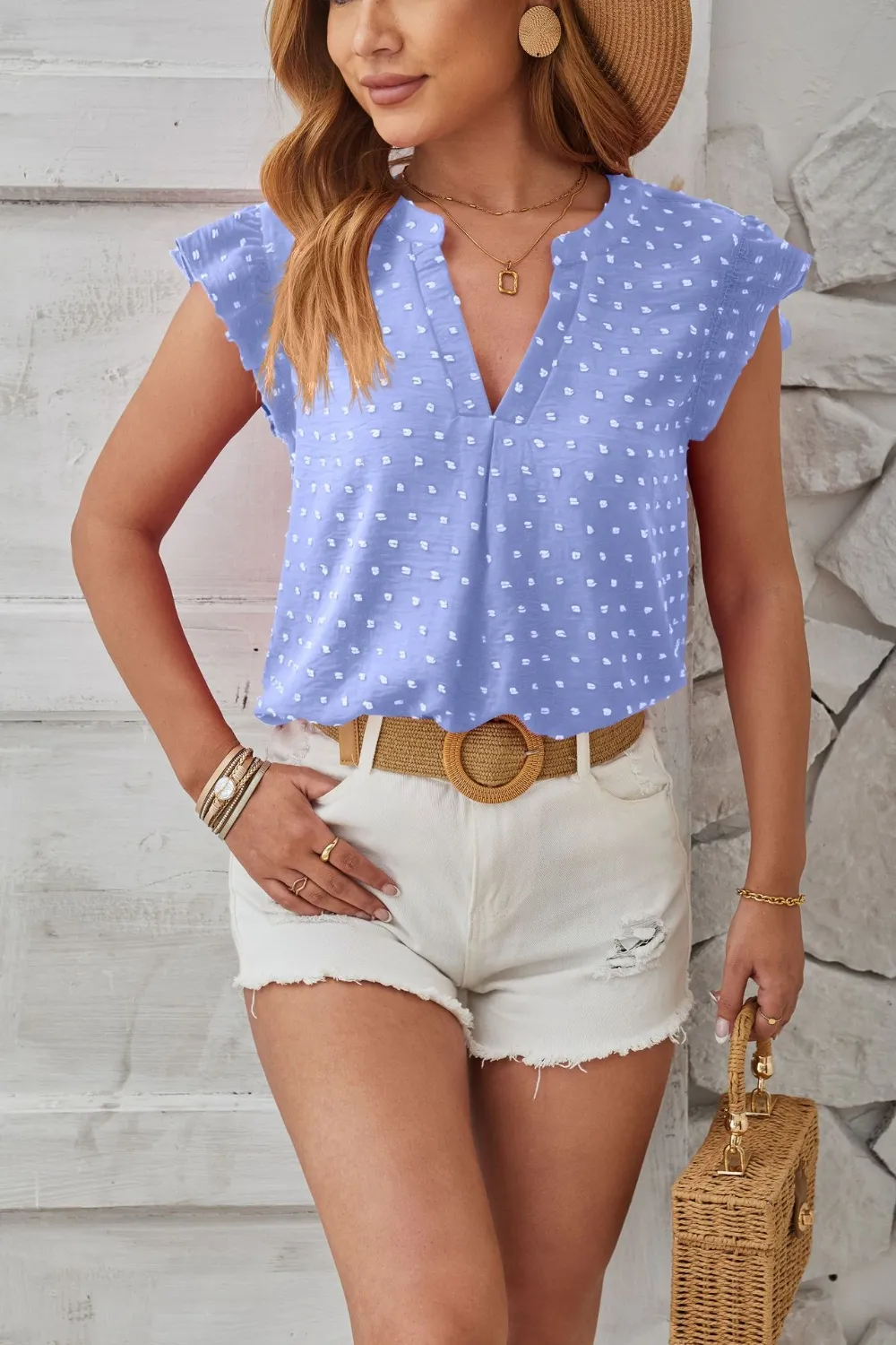Swiss Dot Ruffled Cap Sleeve T-Shirt, image 15