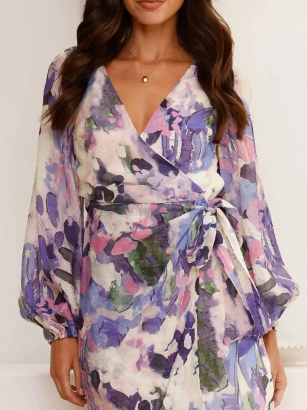 Surplice Long Sleeve Tie Waist Dress, image 6