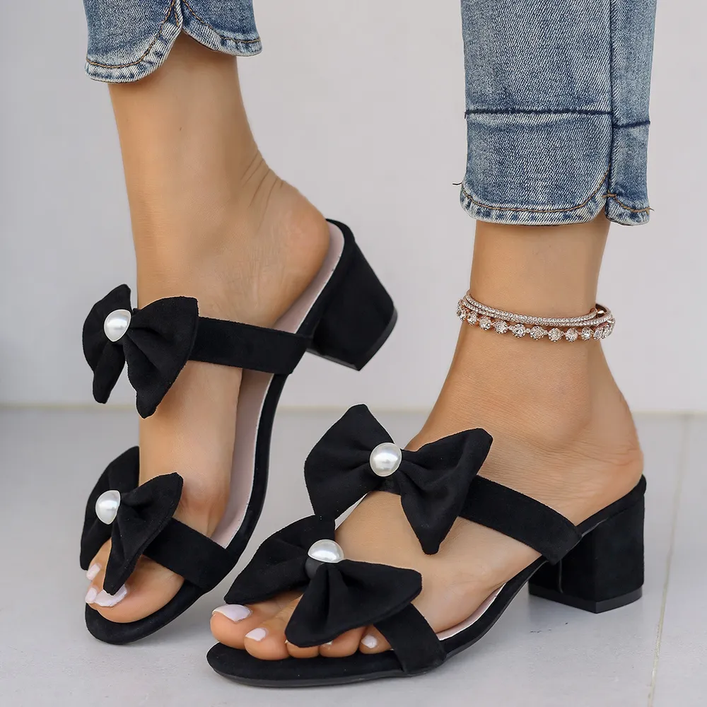 Double Bow Open Toe Block Heel Sandals, image 2