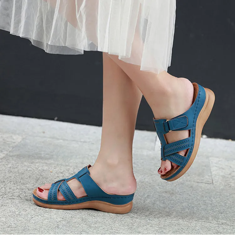 Cutout Leather Wedge Sandals, image 5