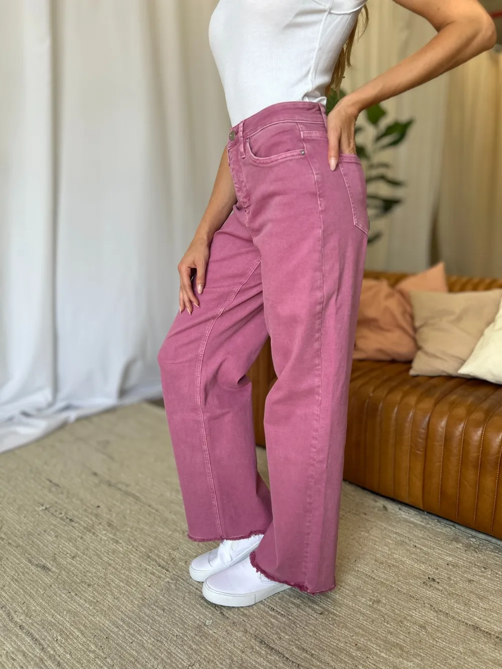 Full Size High Rise Garment Dye Wide Leg Jeans, image 7