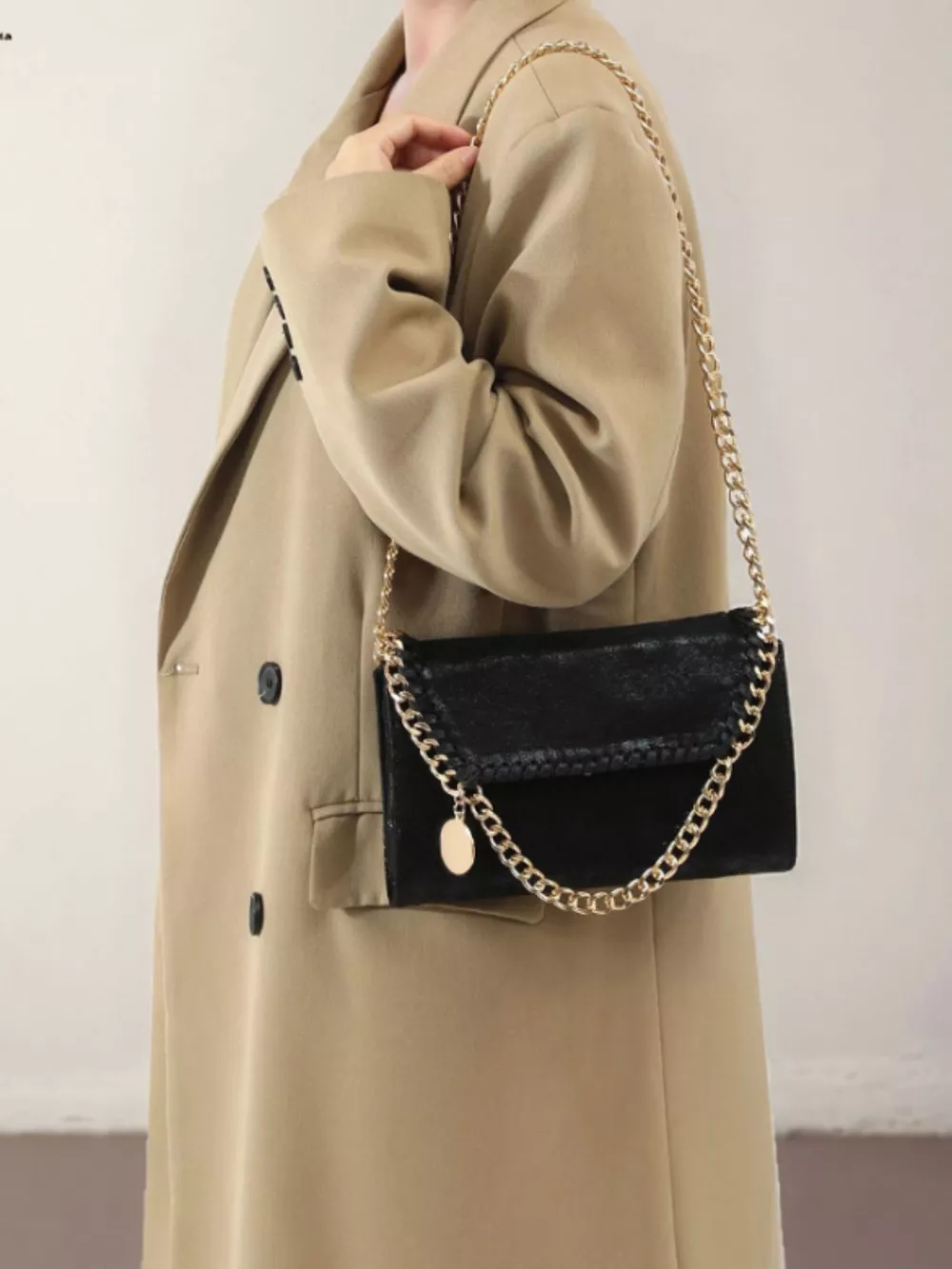 Matte PU Leather Textured Chain-Strap Shoulder Bag, image 2