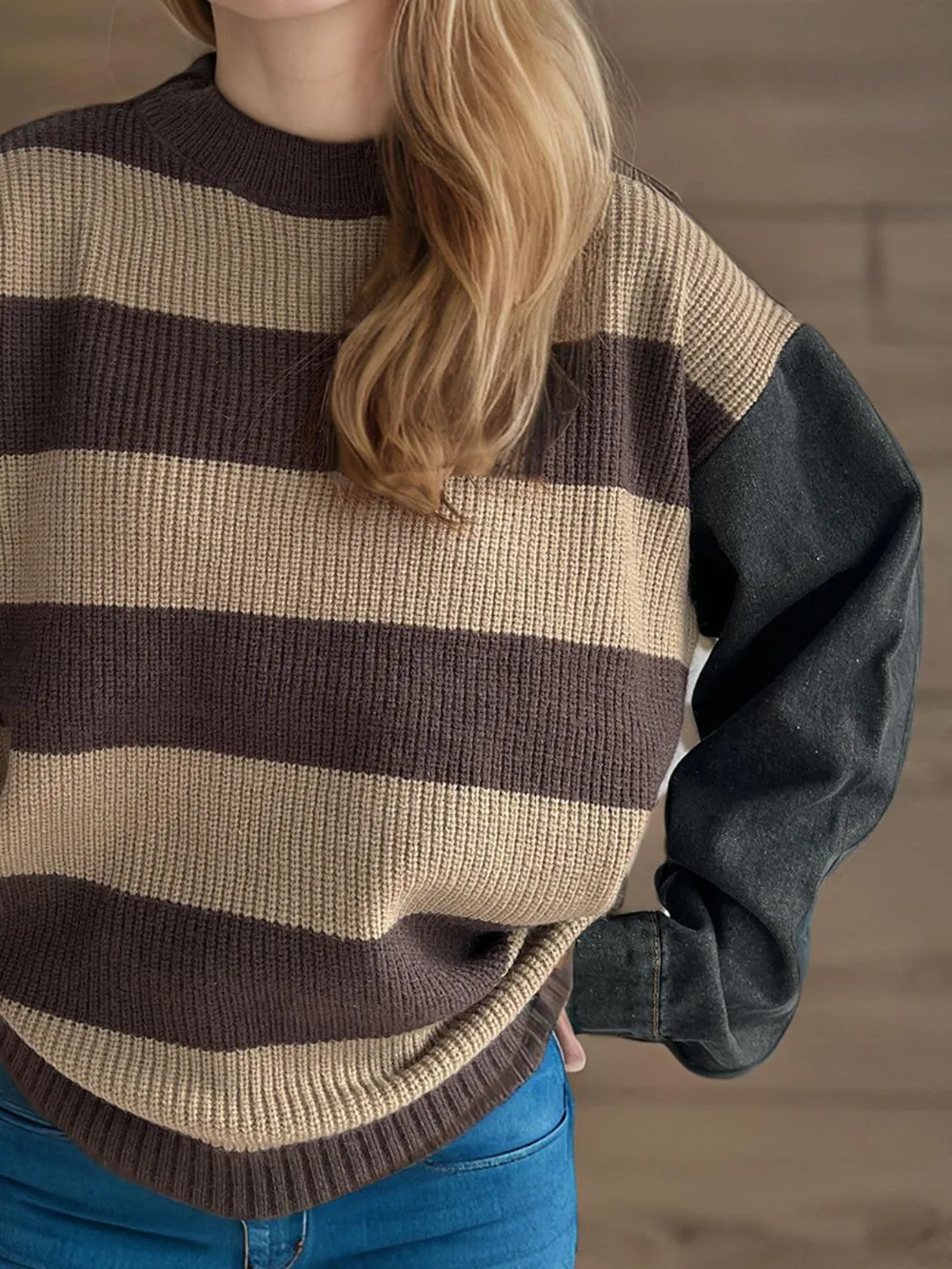 Contrast Round Neck Long Sleeve Sweater, image 11