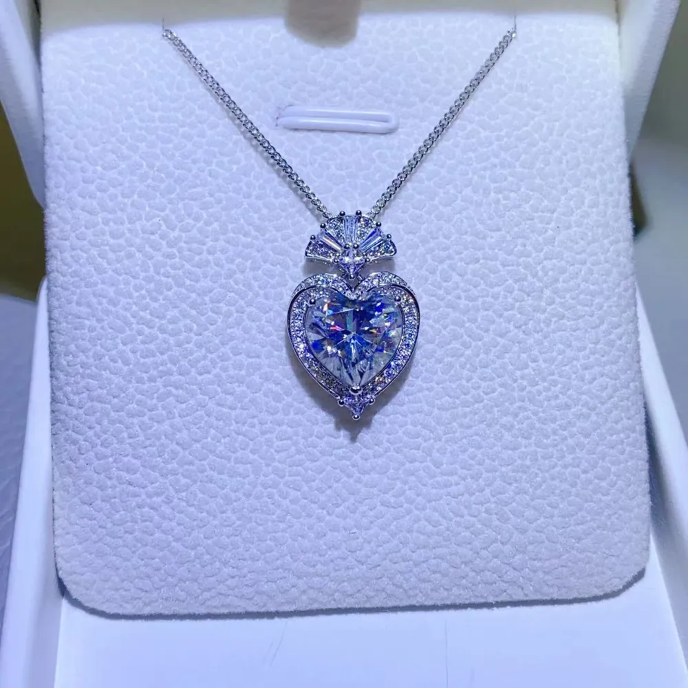 3 Carat Moissanite 925 Sterling Silver Heart Pendant Necklace, image 4