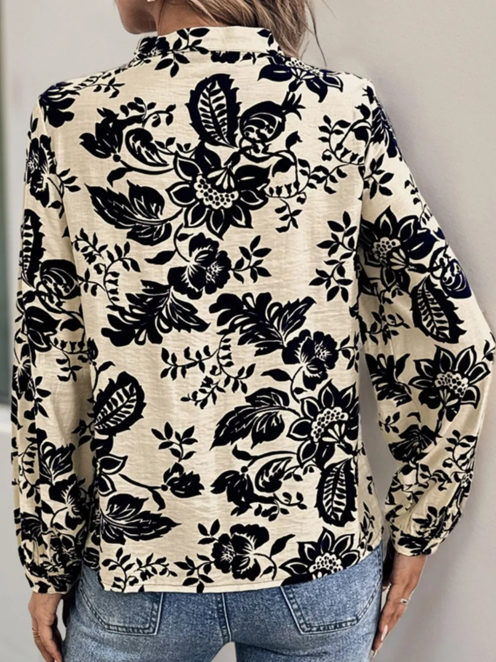 Printed Notched Long Sleeve Shirt, image 3