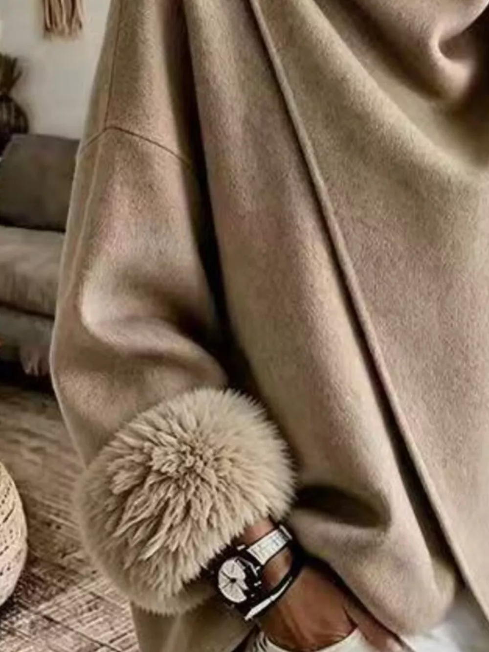 Full Size Elegant Asymmetric Faux Fur Cuff Outerwear Plus Size, image 9