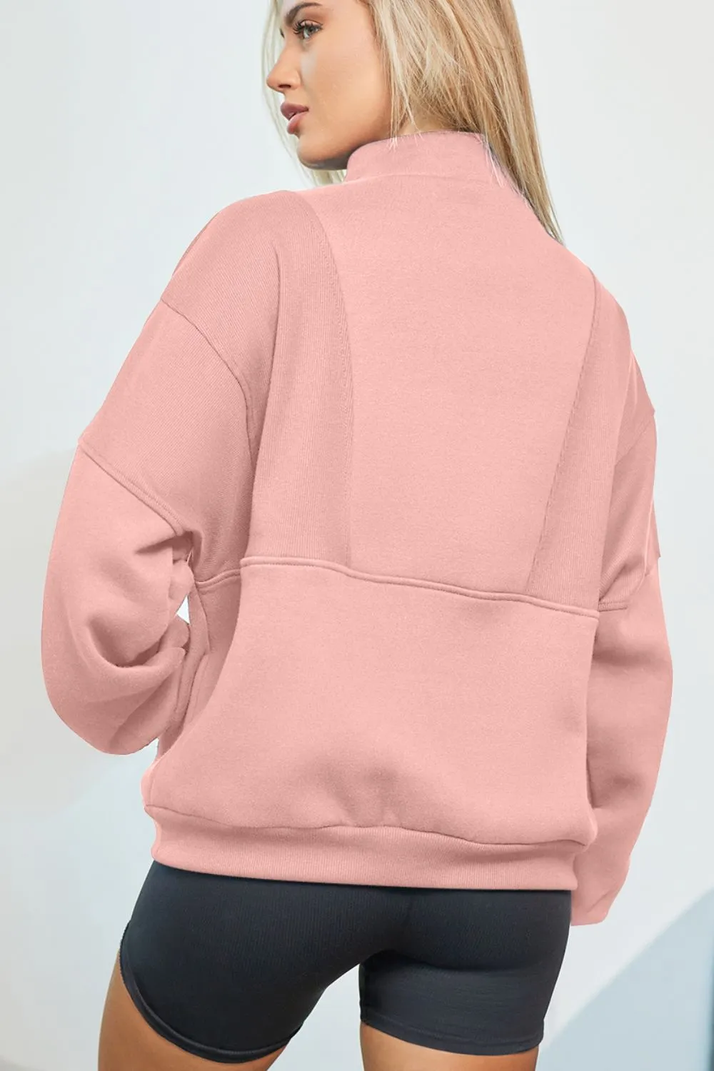 Half Zip Drop Shoulder Long Sleeve Sweatshirt, image 6