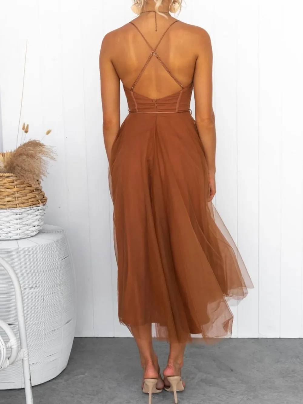 Sweetheart Neck Tulle Midi Dress, image 3