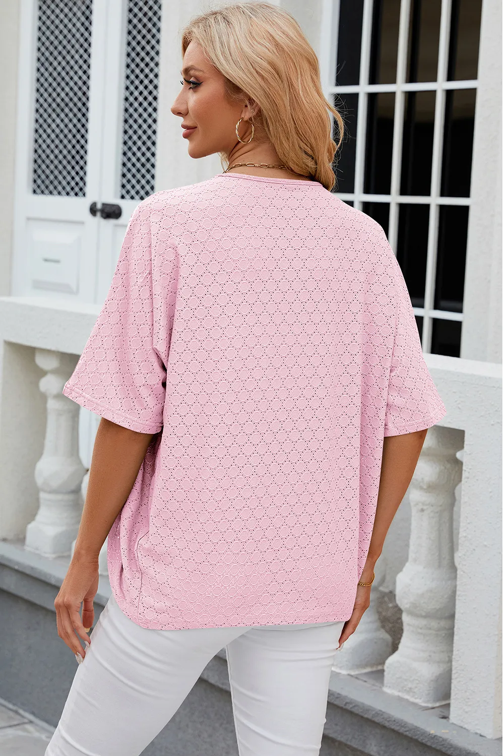 Eyelet Open Front Half Sleeve Cardigan, image 5