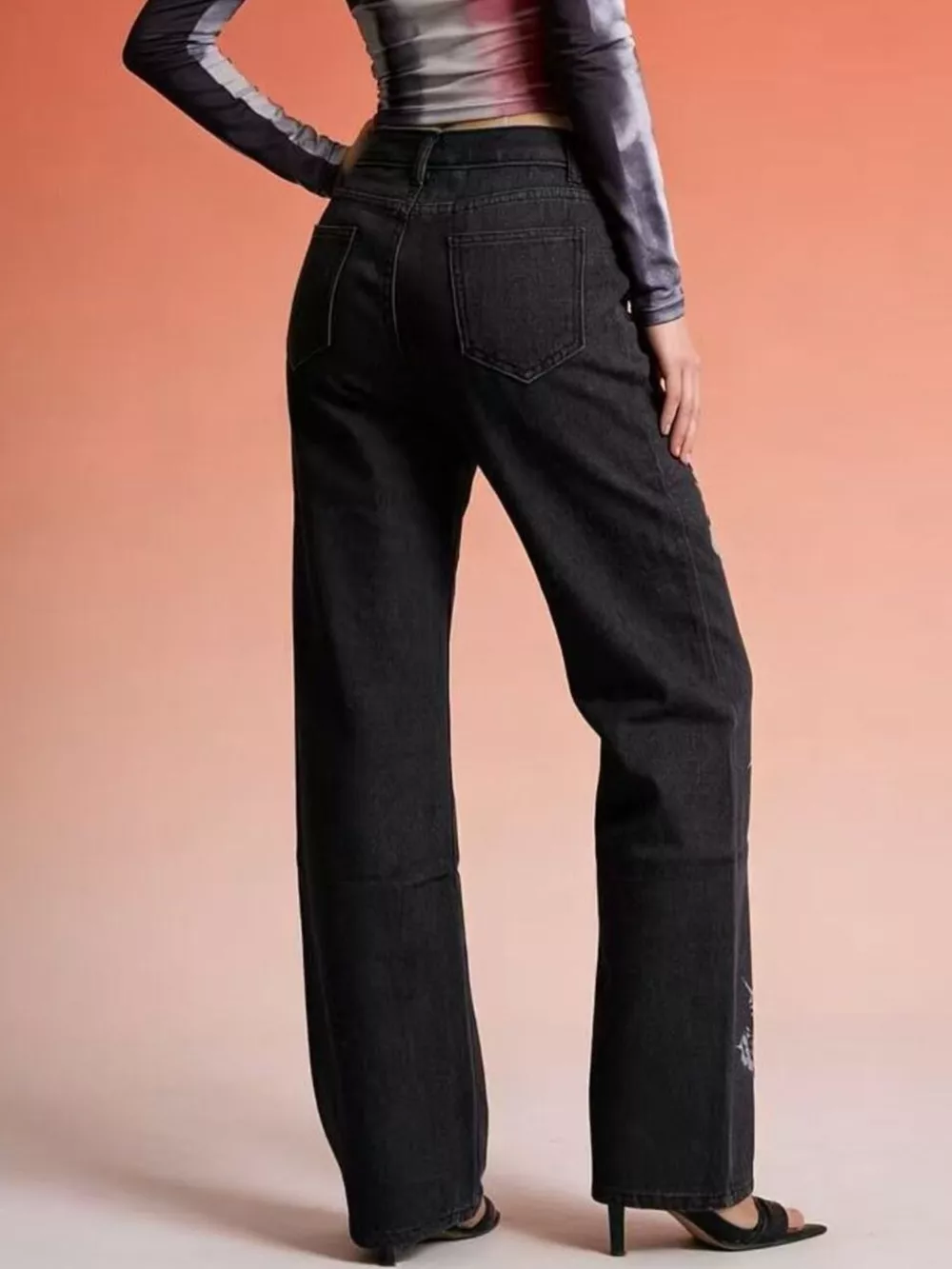 Butterfly Print High-Waisted Wide Leg Jeans, image 5