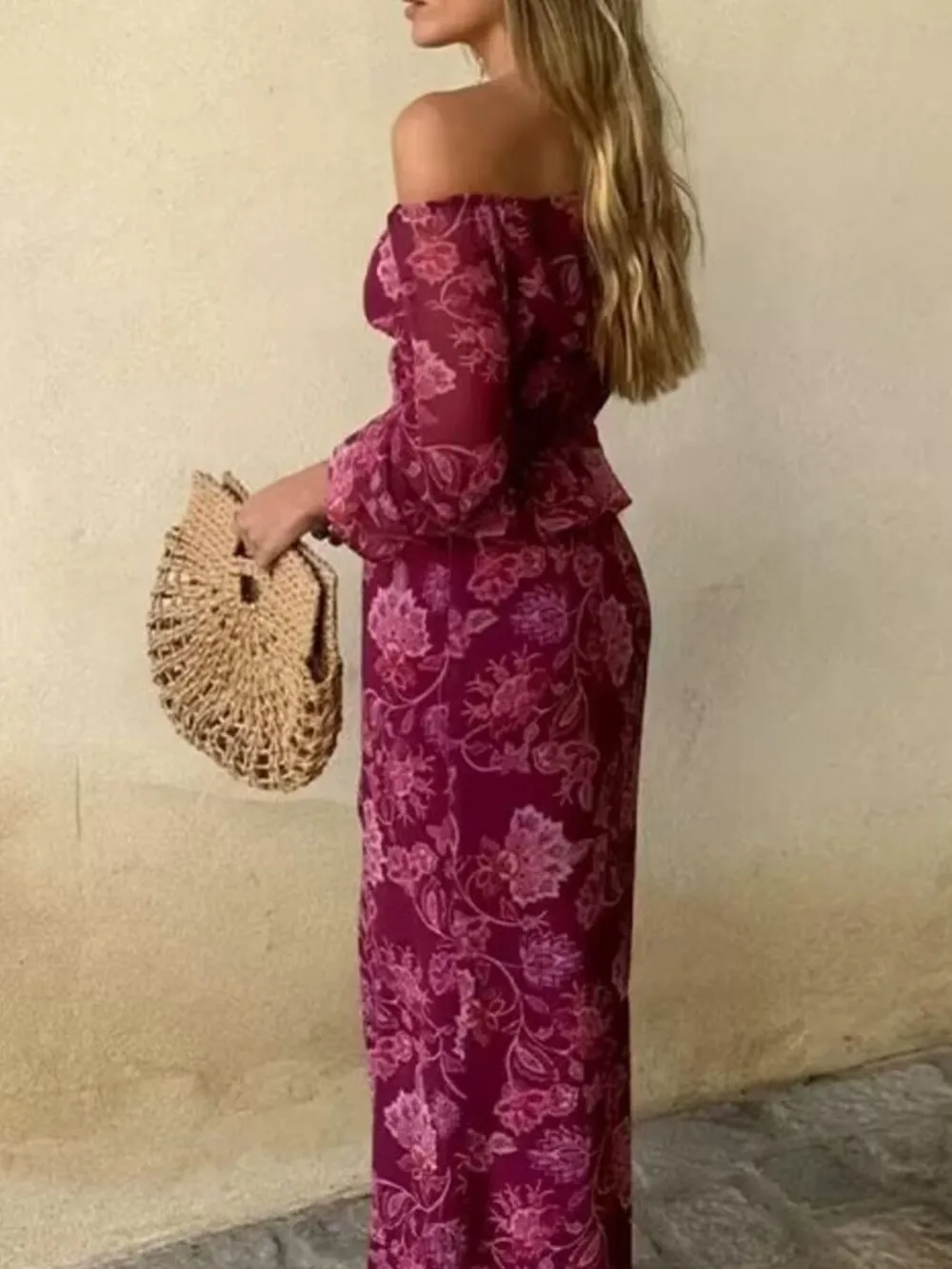 Printed Flounce Sleeve Top and Slit Skirt Set, image 4