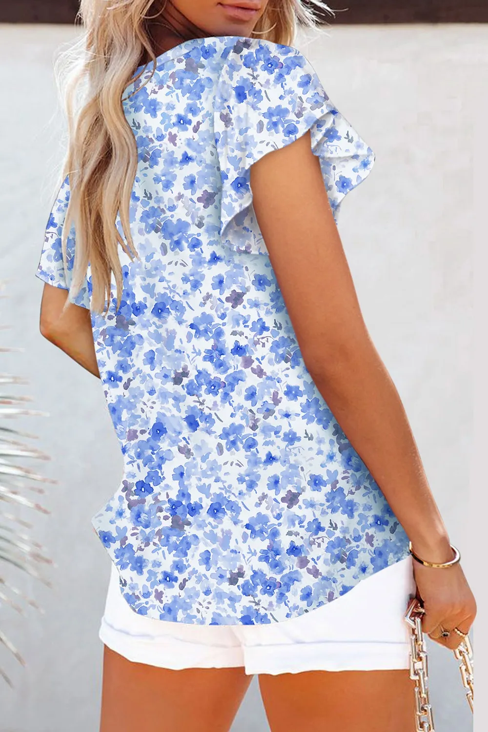 Flutter Sleeve Notched Floral Summer Blouse, image 4