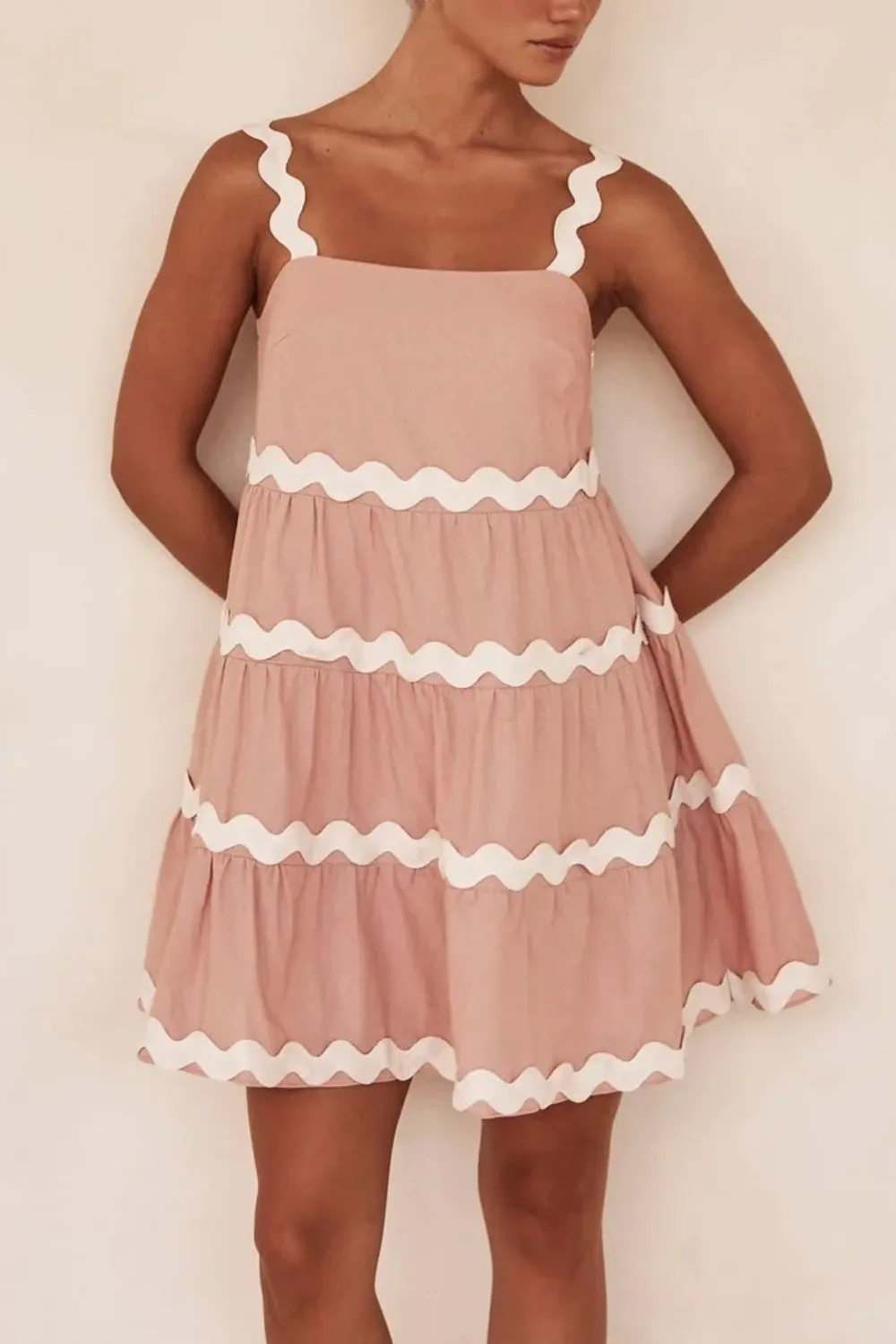 Contrast Trim Square Neck Tiered Dress, image 7