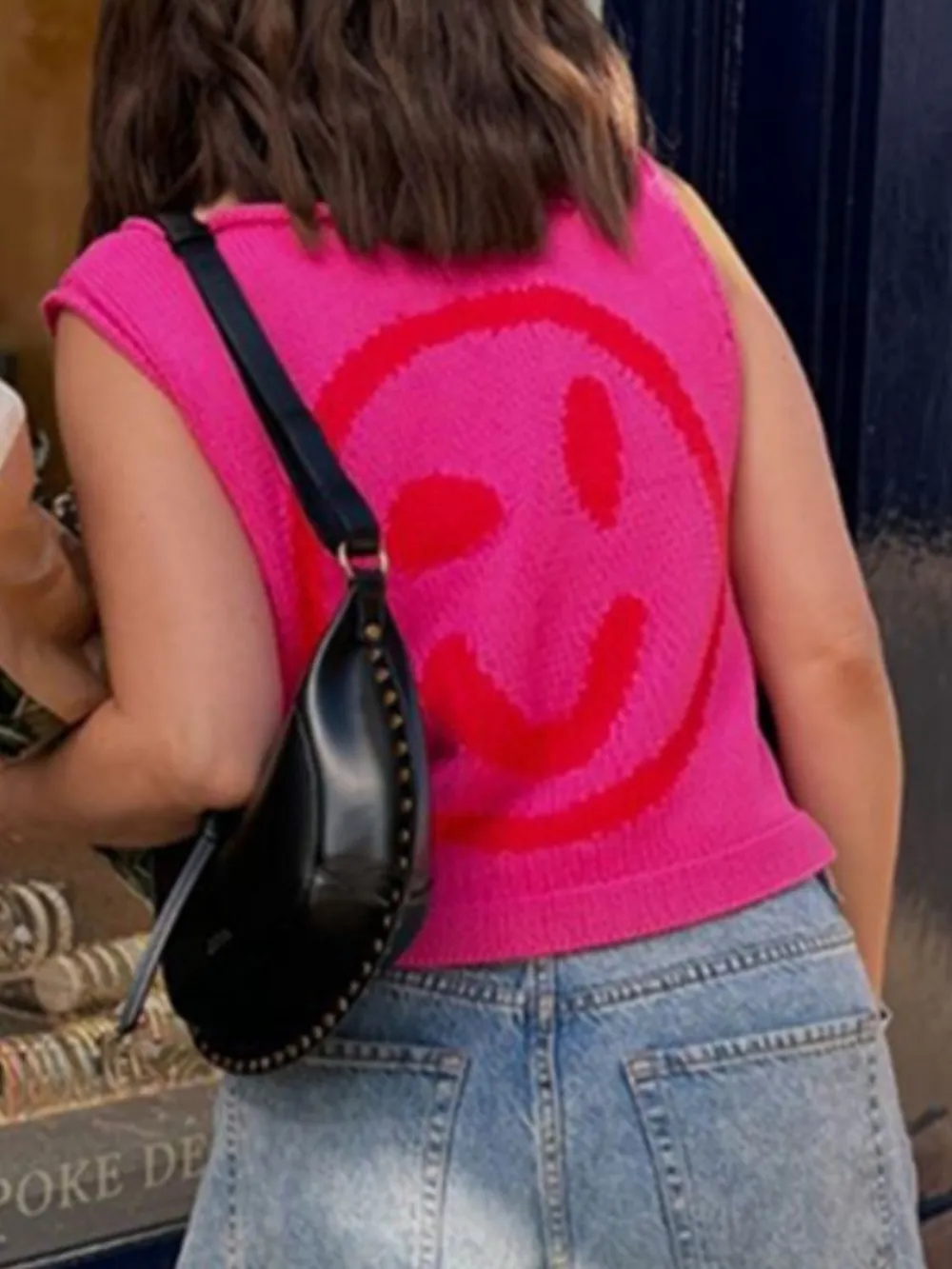 Smiley Round Neck Sweater Vest, image 5