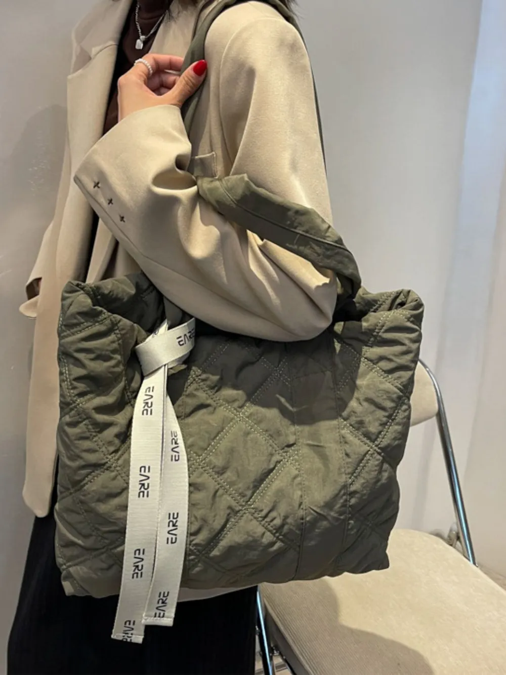 Quilted Nylon Large Tote Bag, image 2
