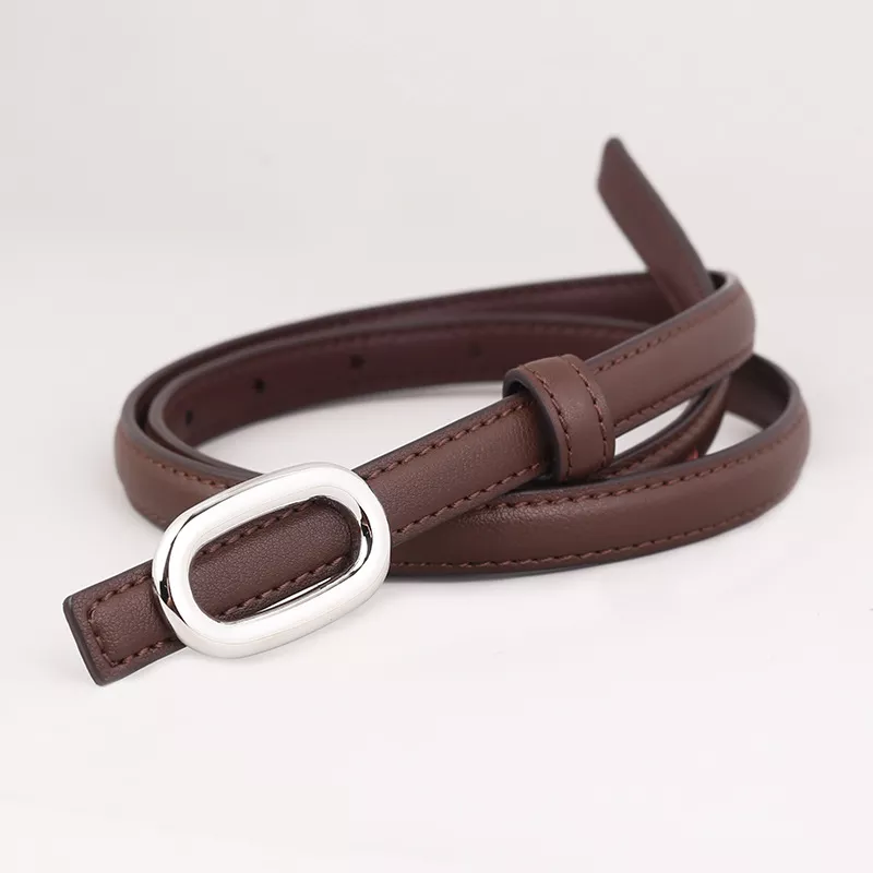 Skinny Leather Belt with Oval Buckle, image 5