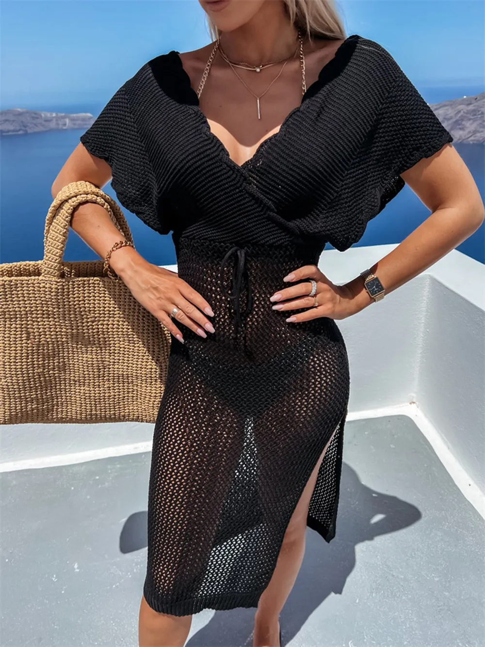 Slit Surplice Cap Sleeve Cover Up, image 3