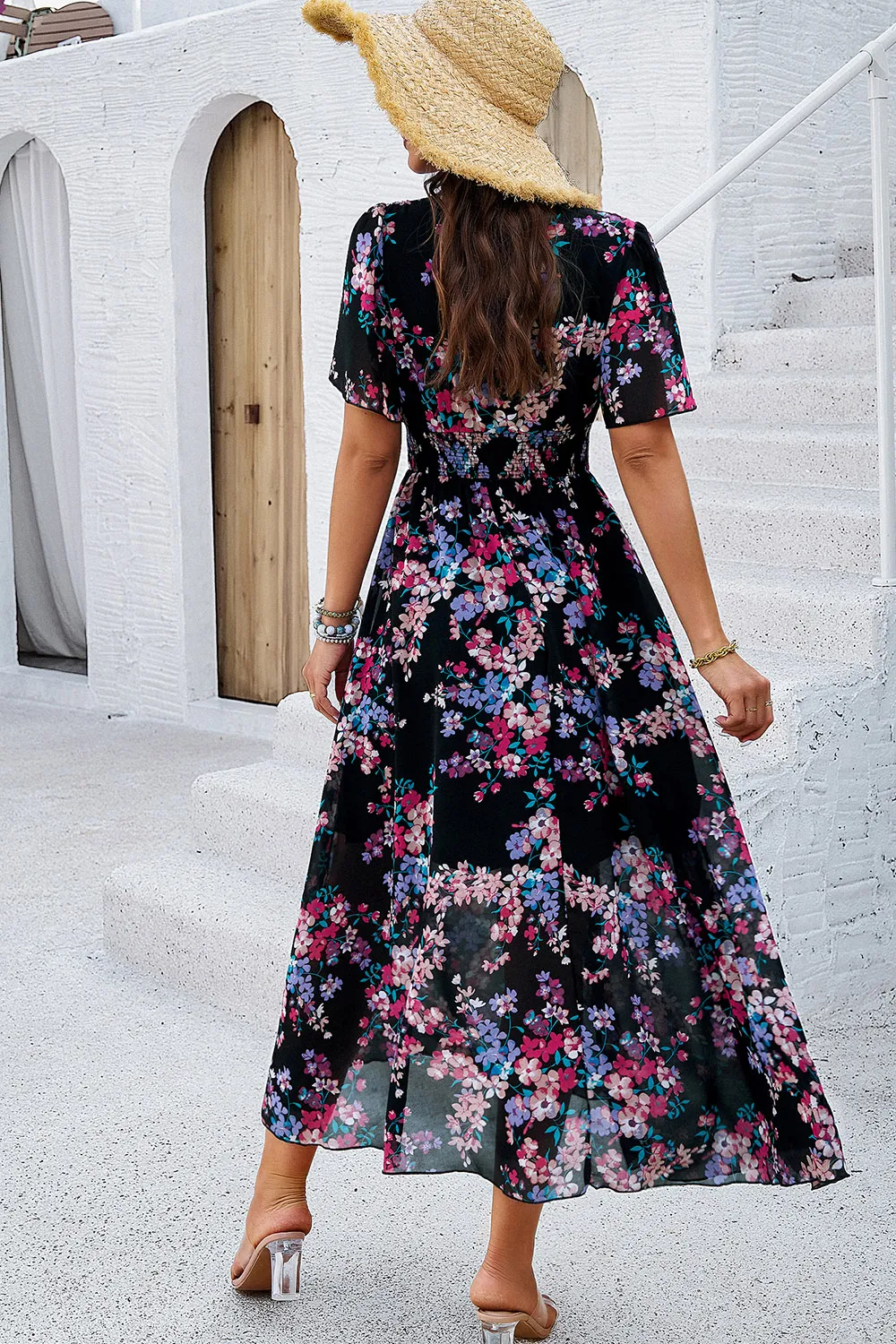 Smocked Floral V-Neck Short Sleeve Dress, image 18