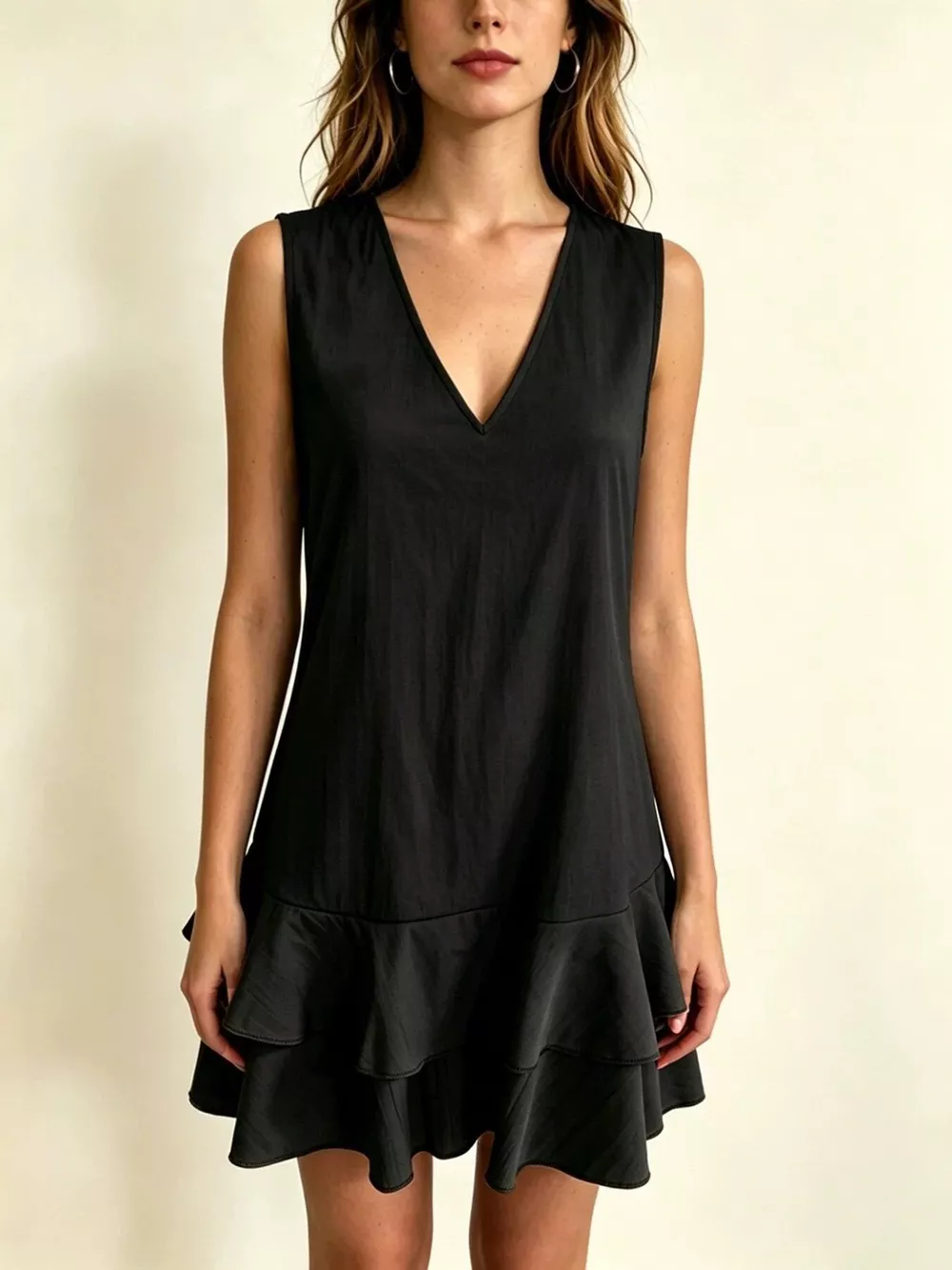 Full Size Sleeveless V-Neck Tiered Ruffle Mini Dress Plus Size, image 3