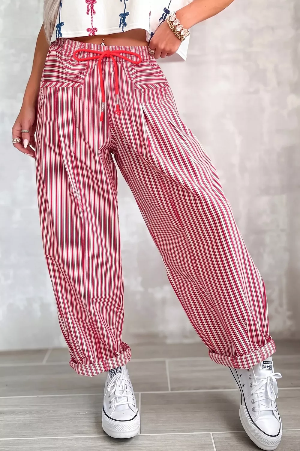 Stripe Drawstring Casual Loose Pants, image 4