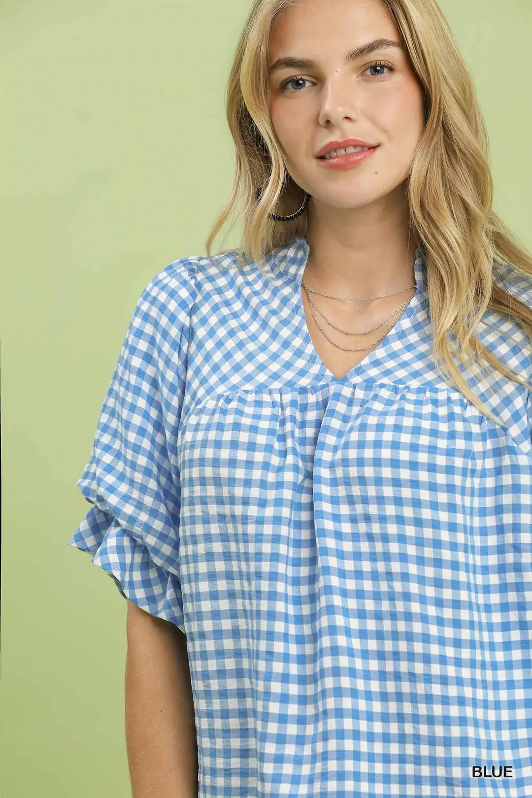 Gingham Check Blouse with Ruffle Sleeves, image 4