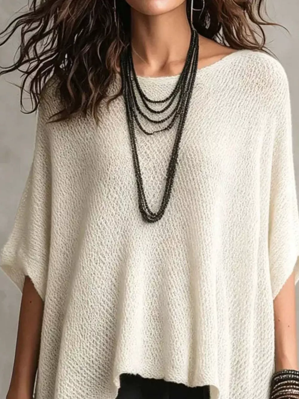 Full Size Loose Knit Cover Up with Asymmetrical Hem Plus Size, image 2