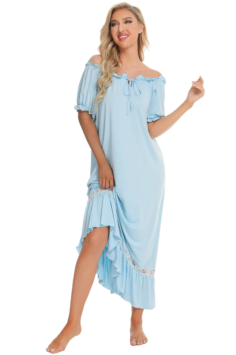 Lace Detail Short Sleeve Lounge Dress, image 5