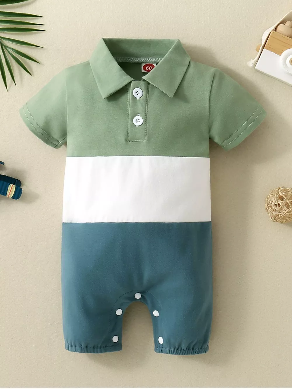 Children's Color Block Polo Collar Short Sleeve One-Piece, image 3