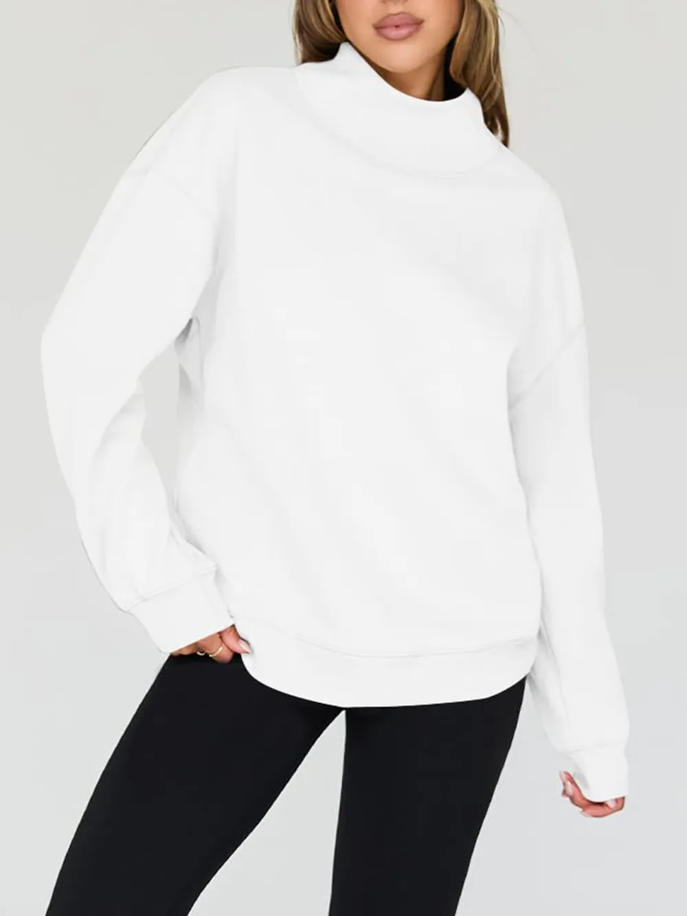 Mock Neck Drop Shoulder Long Sleeve Sweatshirt, image 7