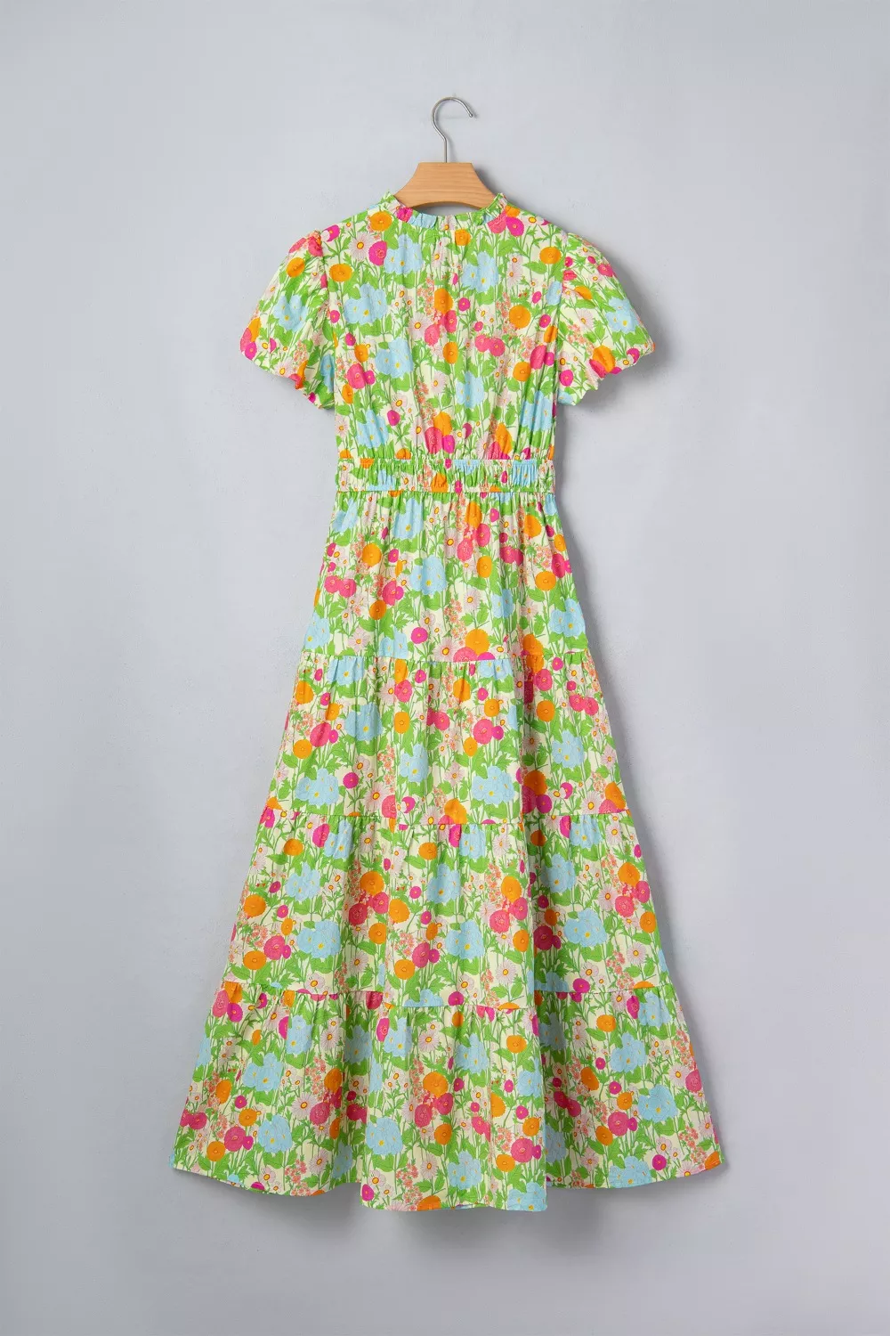 Floral Print V Neck Short Puff Sleeve Cotton Maxi Dress, image 4