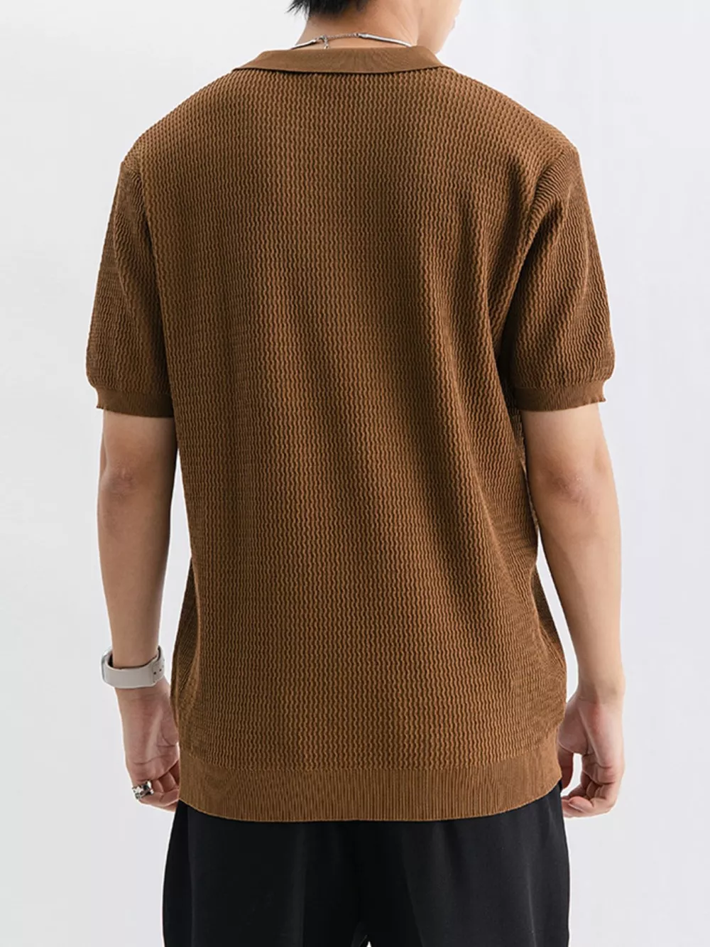 Men's Plus Size Textured Knit Short Sleeve Polo, image 3