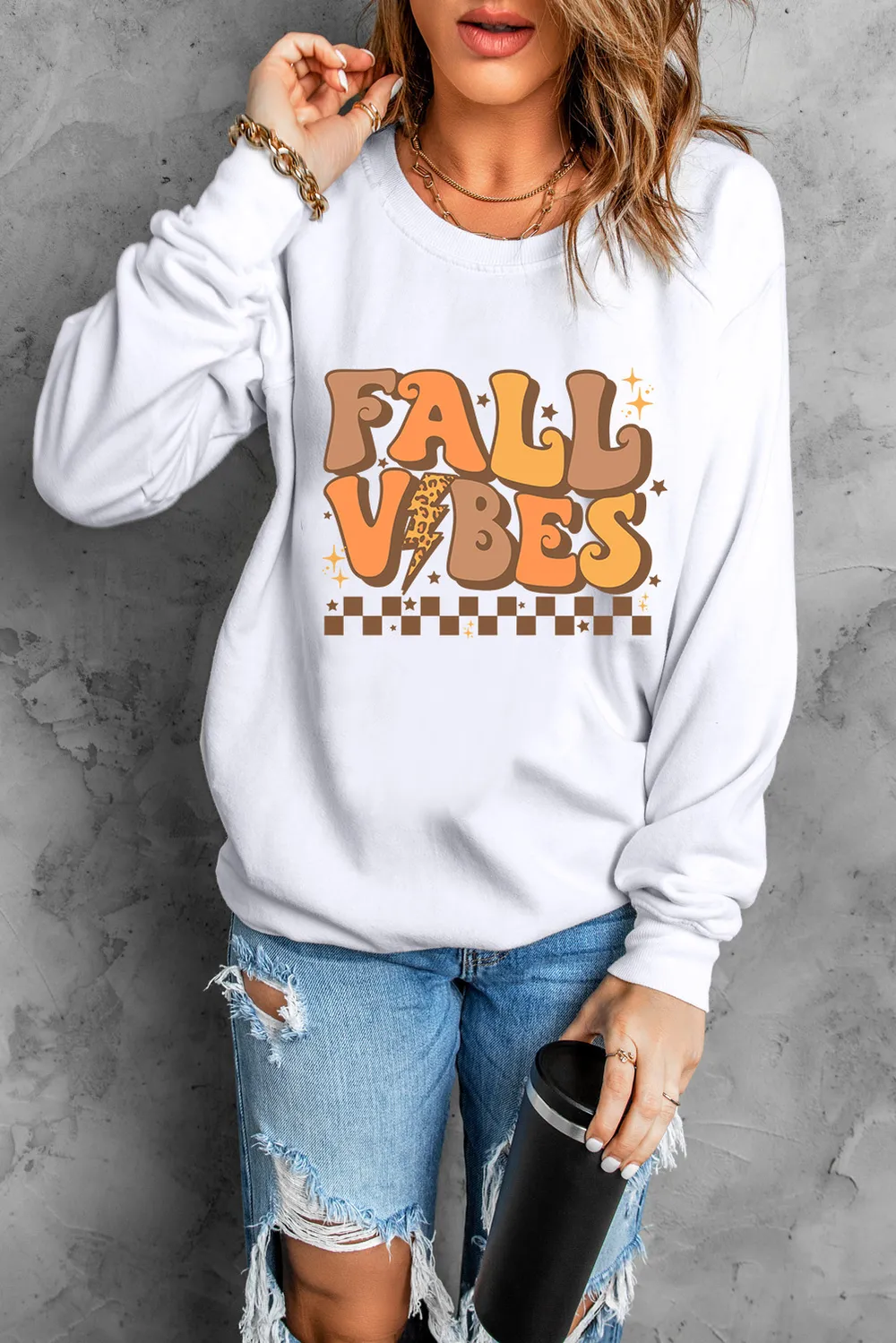 Letter Graphic Round Neck Long Sleeve Sweatshirt, image 3