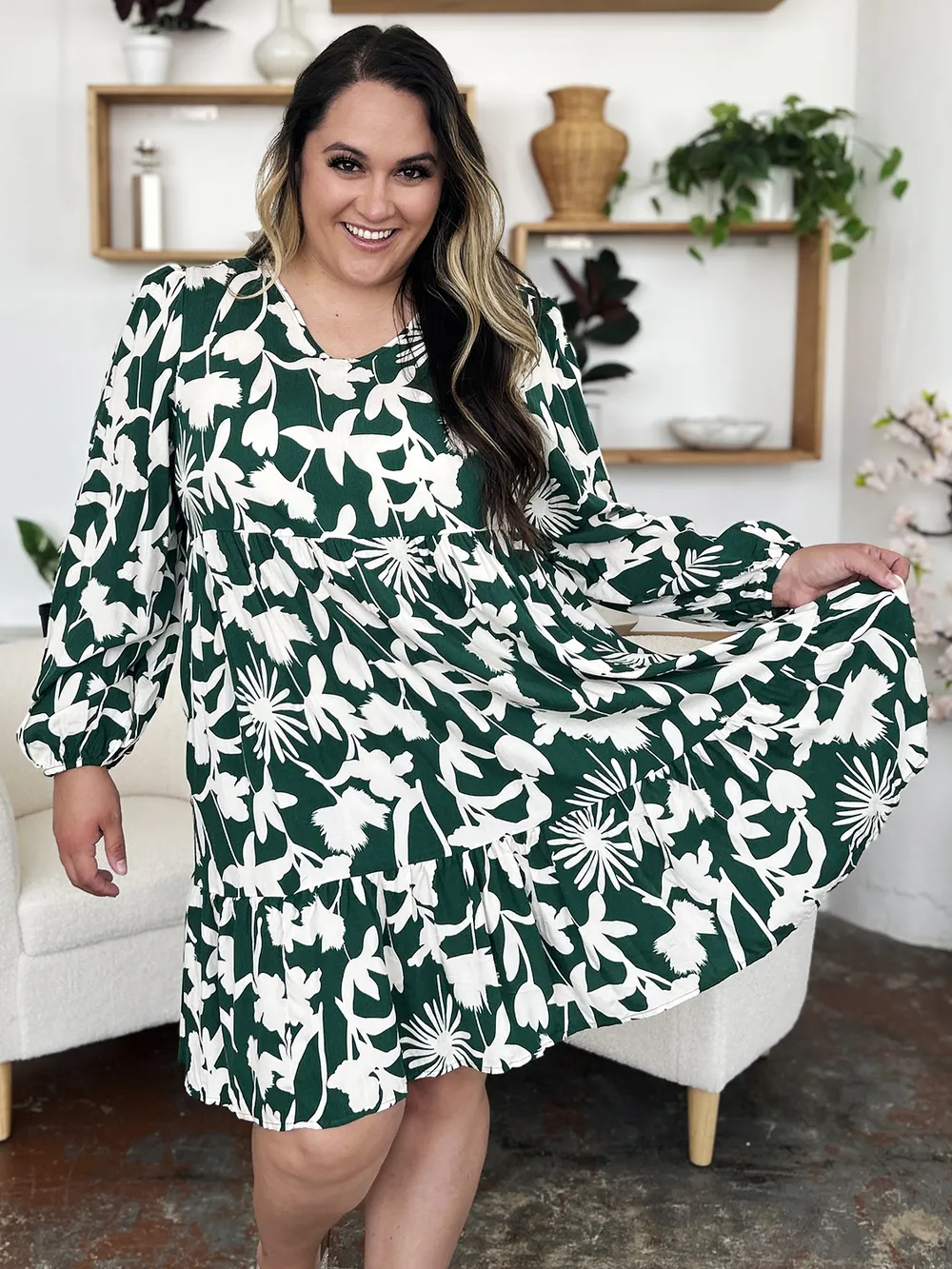 Full Size Printed Ruffle Hem Dress with Pocket, image 5