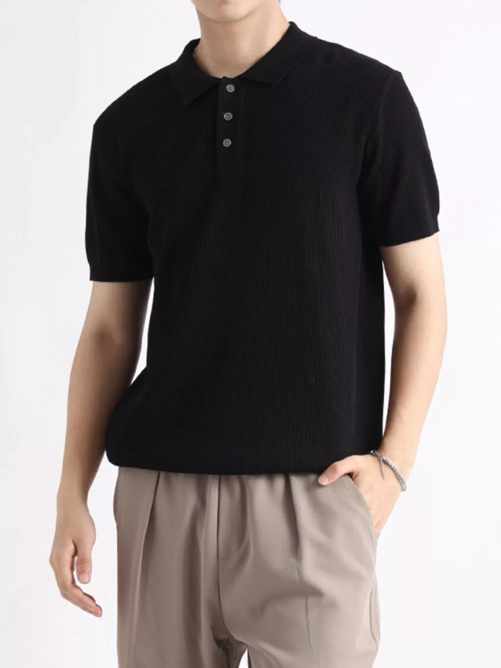Men's Plus Size Ribbed Knit Slim Fit Polo