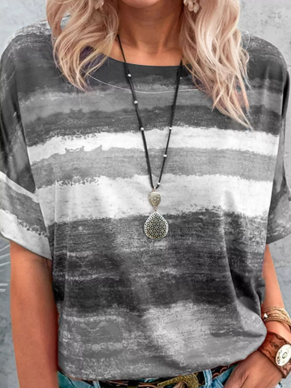 Contrast Round Neck Casual T-Shirt, image 20