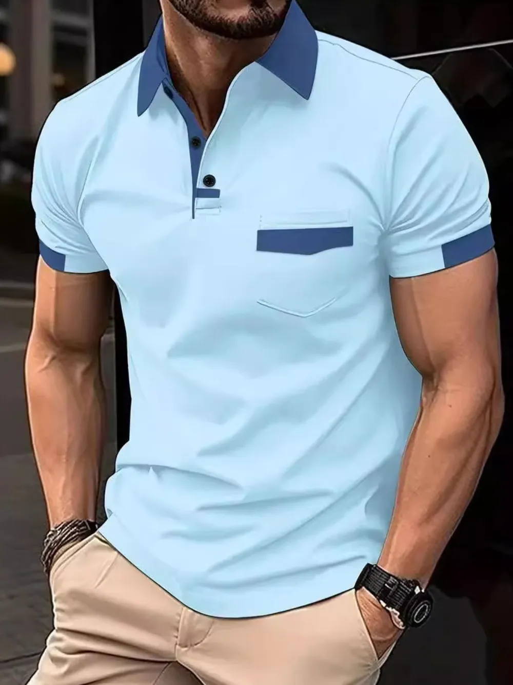 Men's Full Size Contrast Collared Neck Short Sleeve Polo Plus Size, image 6